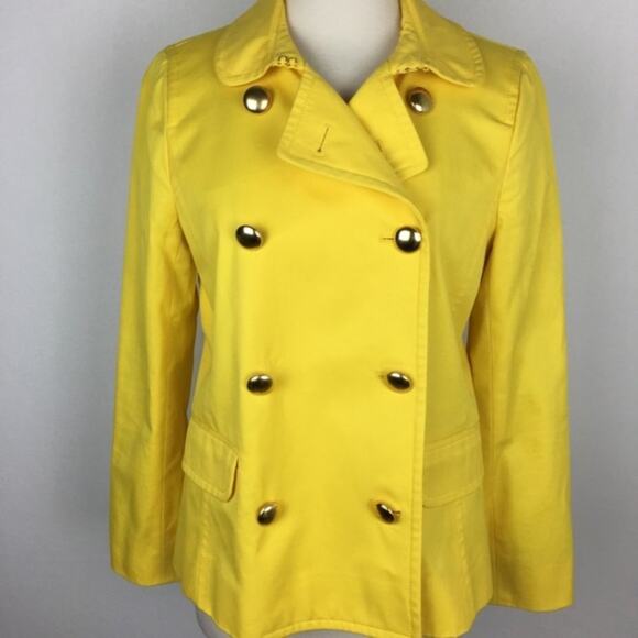 J Crew yellow Button Trudy Trench  Pea Coat 6 - Picture 2 of 8